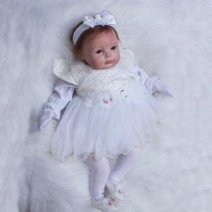 בובות משחק לילדים  22" Realistic Soft Silicone Vinyl Reborn Baby Dolls Cute Newborn Girl with Dress