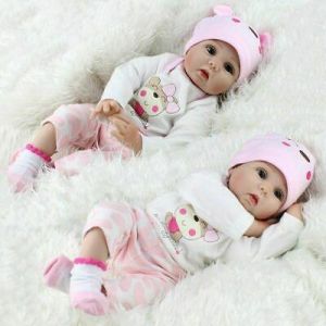 בובות משחק לילדים  בובות תאומים Twins Reborn Baby Dolls 22" Realistic Vinyl Silicone Handmade Newborn Girl Doll