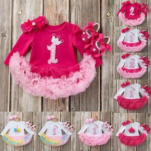 3PCS Toddler Baby Girls Birthday Party Dress Outfits Romper Tutu Dress Shoes Set