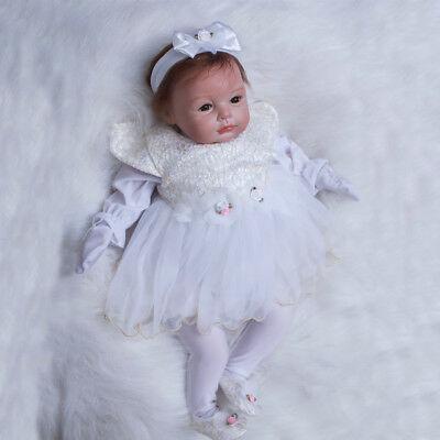 בובות משחק לילדים  22" Realistic Soft Silicone Vinyl Reborn Baby Dolls Cute Newborn Girl with Dress
